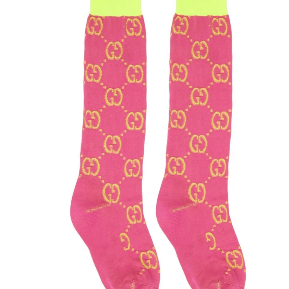 Gucci Pink and Yellow GG Logo Socks - Picture 2 of 4